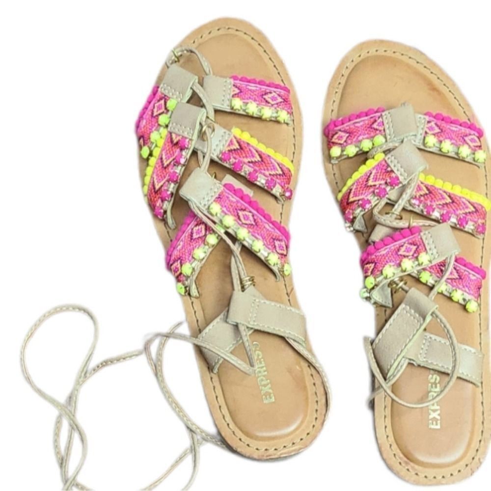 Express Multicolor Strappy Flat Sandals Size 8‎